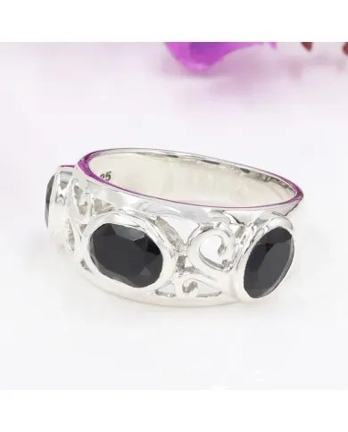 Natural Black Onyx - 925 Sterling Silver Handmade Ring Statement Jewelry