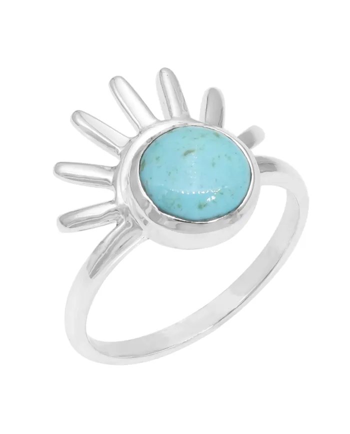 Arizona Turquoise Ring – 925 Silver Sunburst Handmade Boho Jewelry