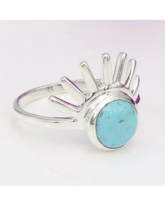 Arizona Turquoise Ring – 925 Silver Sunburst Handmade Boho Jewelry