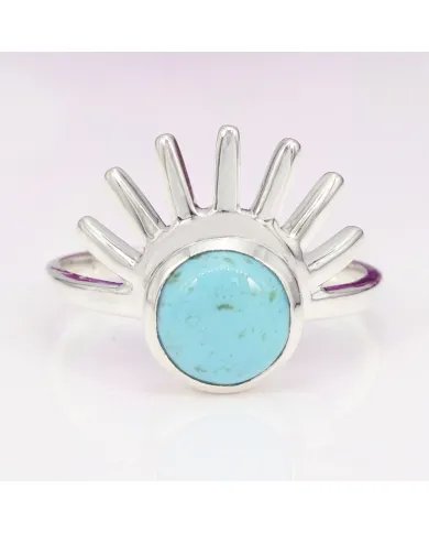 Arizona Turquoise Ring – 925 Silver Sunburst Handmade Boho Jewelry