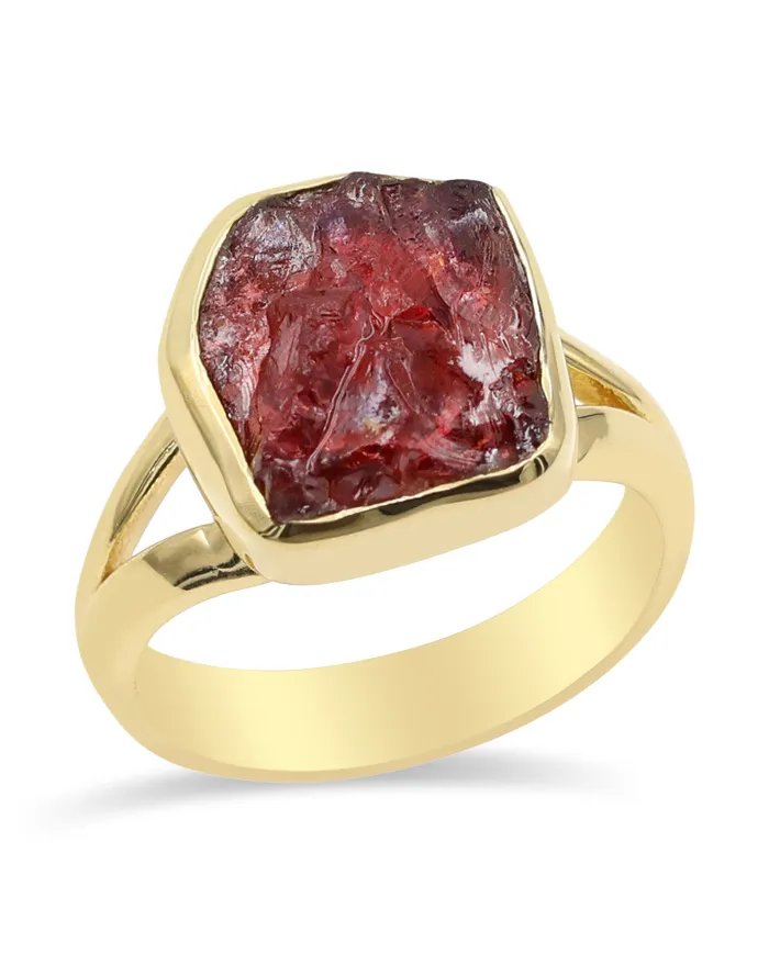 Raw Garnet Ring – Gold Plated 925 Silver Handmade Versatile Jewelry