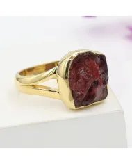 Raw Garnet Ring – Gold Plated 925 Silver Handmade Versatile Jewelry