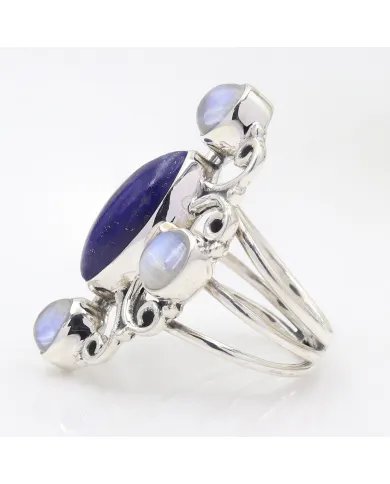 Lapis Lazuli & Rainbow Moonstone Ring – 925 Sterling Silver Handmade Jewelry