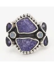 Raw Tanzanite Ring - 925 Sterling Silver Handmade Three Gemstone Jewelry
