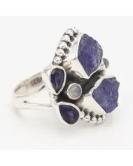 Raw Tanzanite Ring - 925 Sterling Silver Handmade Three Gemstone Jewelry