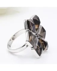 Smoky Quartz Flower Design Ring - 925 Sterling Silver Handmade Jewelry