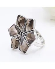 Smoky Quartz Flower Design Ring - 925 Sterling Silver Handmade Jewelry