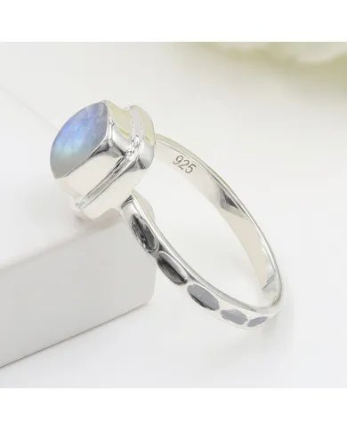 Rainbow Moonstone Ring - 925 Sterling Silver Minimalist Handmade Jewelry