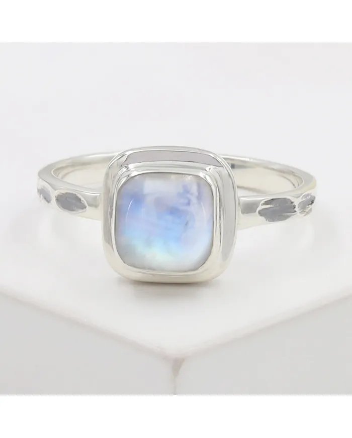 Rainbow Moonstone Ring - 925 Sterling Silver Minimalist Handmade Jewelry