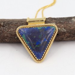 Azurite Malachite Necklaces, 18k Gold Pendant, Vintage Jewelry, Statement Pendant, Triangle Pendant, Dainty Necklaces for Women