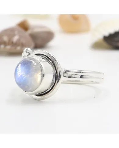 Rainbow Moonstone Ring - 925 Sterling Silver Handmade Gemstone Jewelry