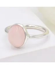 Natural Rose Quartz Ring - 925 Sterling Silver Solitaire Gemstone Jewelry