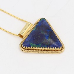 Azurite Malachite Necklaces, 18k Gold Pendant, Vintage Jewelry, Statement Pendant, Triangle Pendant, Dainty Necklaces for Women