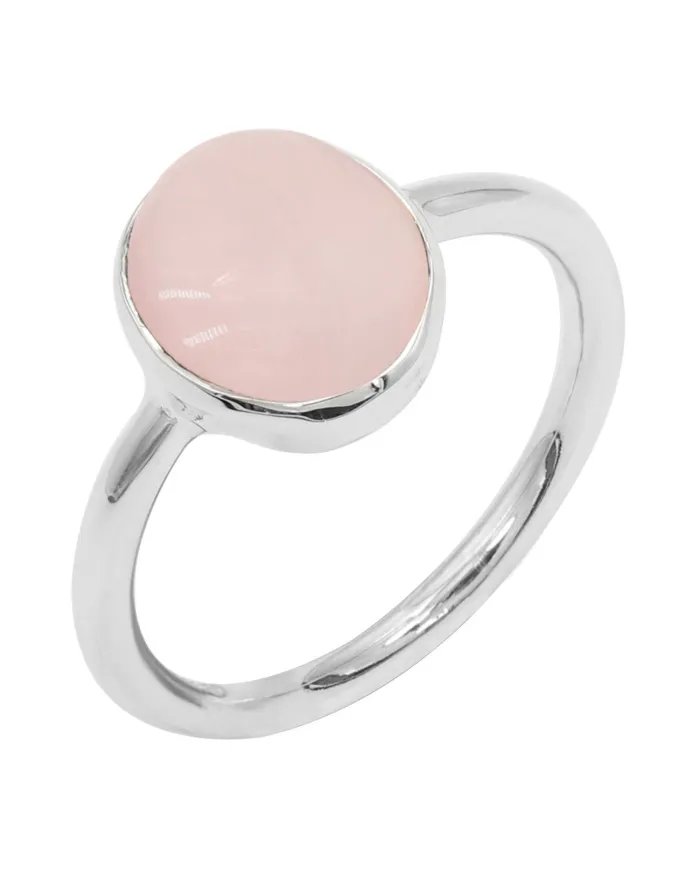 Natural Rose Quartz Ring - 925 Sterling Silver Solitaire Gemstone Jewelry
