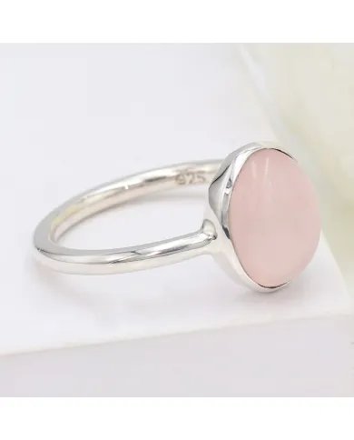 Natural Rose Quartz Ring - 925 Sterling Silver Solitaire Gemstone Jewelry