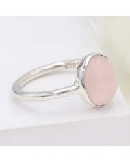 Natural Rose Quartz Ring - 925 Sterling Silver Solitaire Gemstone Jewelry
