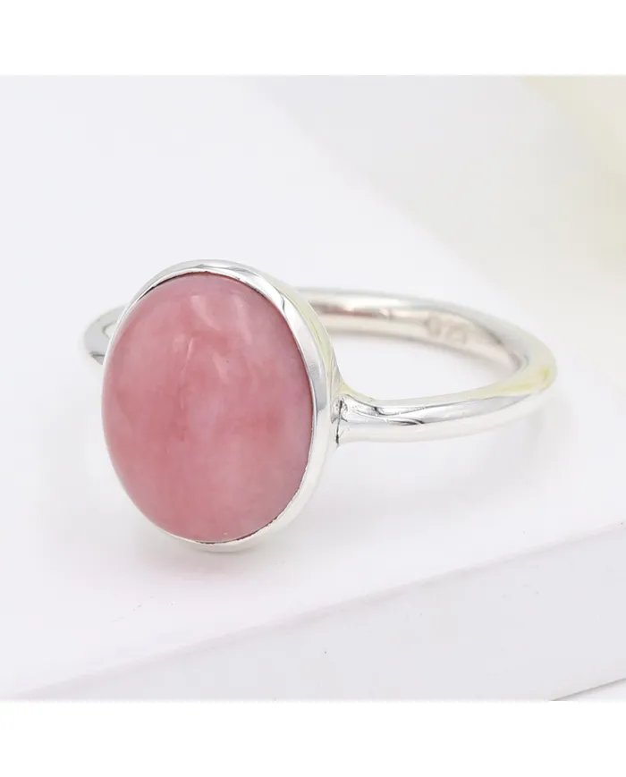 Pink Opal Ring – Handmade 925 Sterling Silver Solitaire Gemstone Jewelry