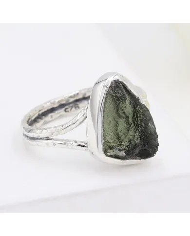 Raw Moldavite Ring – Handmade 925 Sterling Silver Gemstone Jewelry