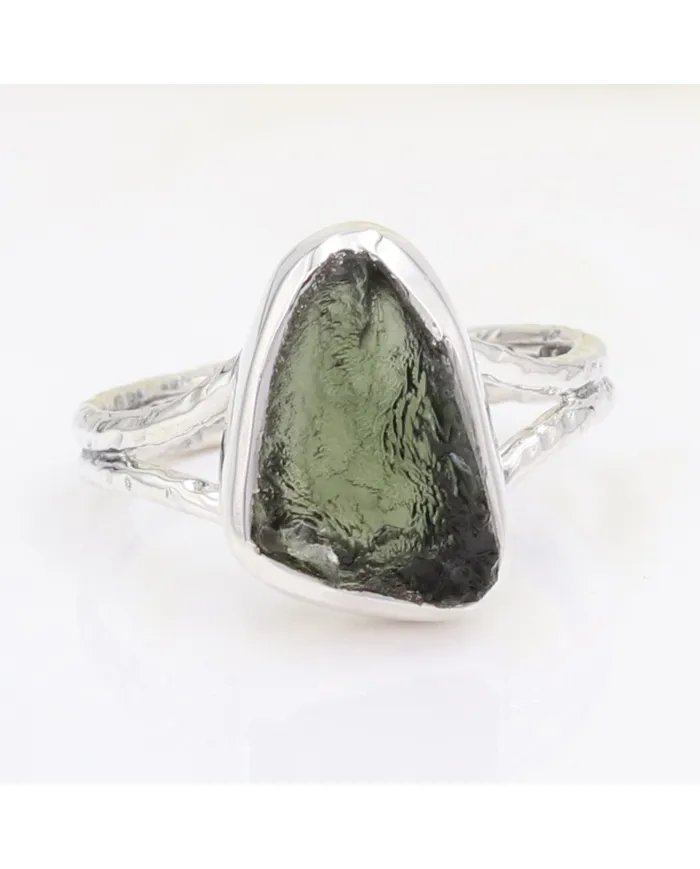 Raw Moldavite Ring – Handmade 925 Sterling Silver Gemstone Jewelry