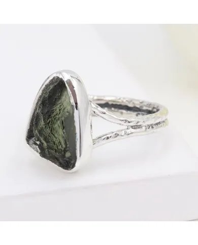 Raw Moldavite Ring – Handmade 925 Sterling Silver Gemstone Jewelry