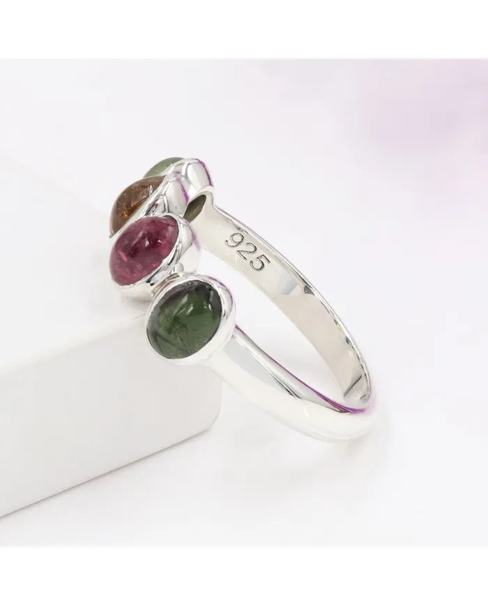 Multi Tourmaline Ring - 925 Sterling Silver Gemstone Versatile Band Jewelry