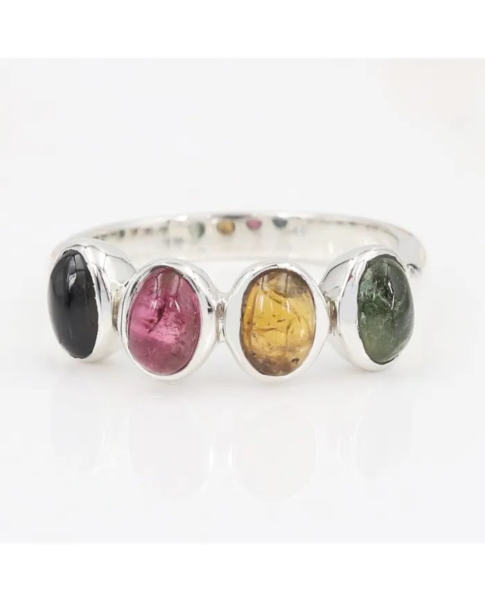 Multi Tourmaline Ring - 925 Sterling Silver Gemstone Versatile Band Jewelry