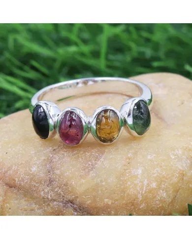 Multi Tourmaline Ring - 925 Sterling Silver Gemstone Versatile Band Jewelry