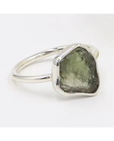 Raw Moldavite Tektite Ring - 925 Sterling Silver Handmade Jewelry