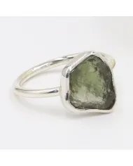 Raw Moldavite Tektite Ring - 925 Sterling Silver Handmade Jewelry