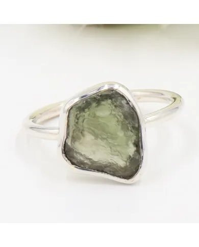 Raw Moldavite Tektite Ring - 925 Sterling Silver Handmade Jewelry