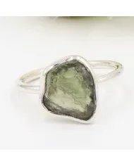 Raw Moldavite Tektite Ring - 925 Sterling Silver Handmade Jewelry