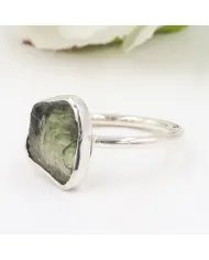 Raw Moldavite Tektite Ring - 925 Sterling Silver Handmade Jewelry