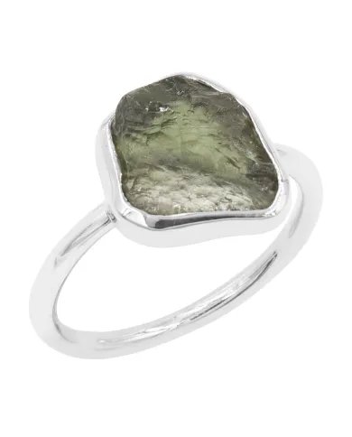 Raw Moldavite Tektite Ring - 925 Sterling Silver Handmade Jewelry