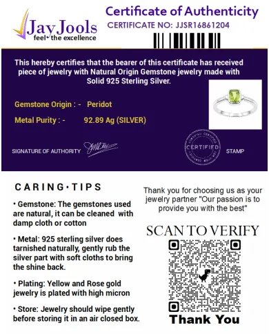 Peridot Solitaire Ring - 925 Sterling Silver Handmade Gemstone Jewelry