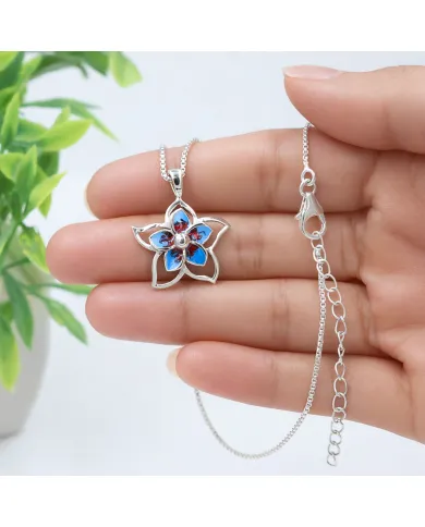 925 Sterling Silver Enamel Flower Pendant, Handmade Jewelry for Her