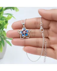 925 Sterling Silver Enamel Flower Pendant, Handmade Jewelry for Her