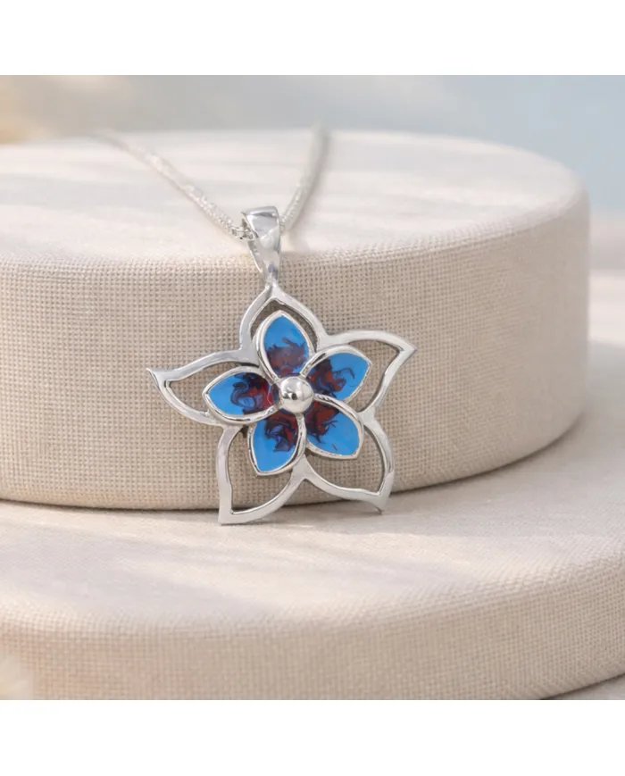925 Silver Flower Enamel Pendant – Handmade Jewelry Gift for Her