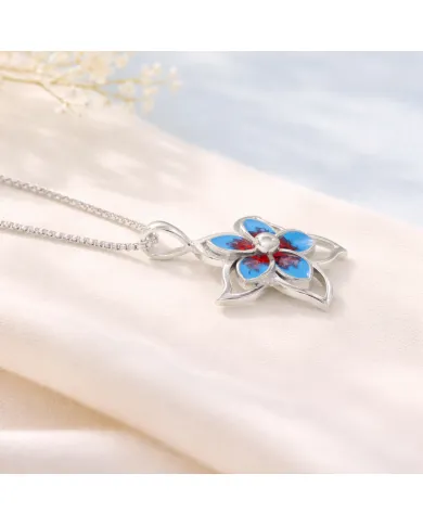 925 Sterling Silver Enamel Flower Pendant, Handmade Jewelry for Her