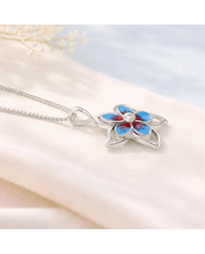 925 Silver Flower Enamel Pendant – Handmade Jewelry Gift for Her