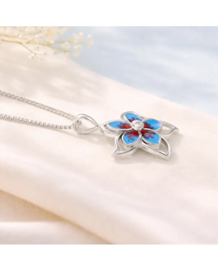 925 Sterling Silver Enamel Flower Pendant, Handmade Jewelry for Her