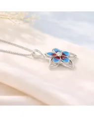 925 Sterling Silver Enamel Flower Pendant, Handmade Jewelry for Her
