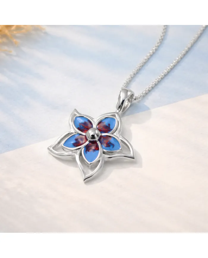 925 Sterling Silver Enamel Flower Pendant, Handmade Jewelry for Her