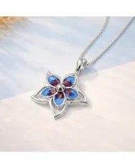 925 Sterling Silver Enamel Flower Pendant, Handmade Jewelry for Her