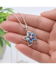 925 Sterling Silver Enamel Flower Pendant, Handmade Jewelry for Her