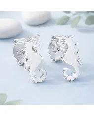 Moissanite Seahorse Stud Earrings - 925 Silver Sea-Inspired Jewelry