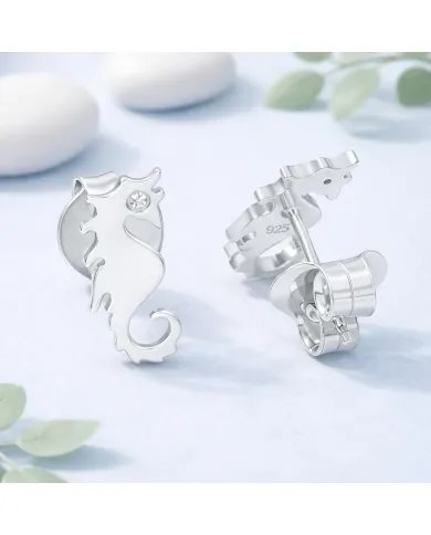 Moissanite Seahorse Stud Earrings - 925 Silver Sea-Inspired Jewelry