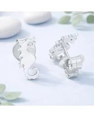 Moissanite Seahorse Stud Earrings - 925 Silver Sea-Inspired Jewelry