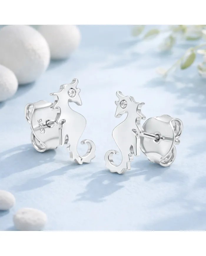 Moissanite Seahorse Stud Earrings - 925 Silver Sea-Inspired Jewelry