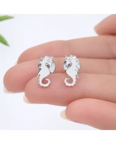 Moissanite Seahorse Stud Earrings - 925 Silver Sea-Inspired Jewelry