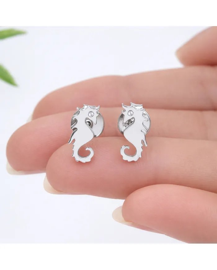 Moissanite Seahorse Stud Earrings - 925 Silver Sea-Inspired Jewelry